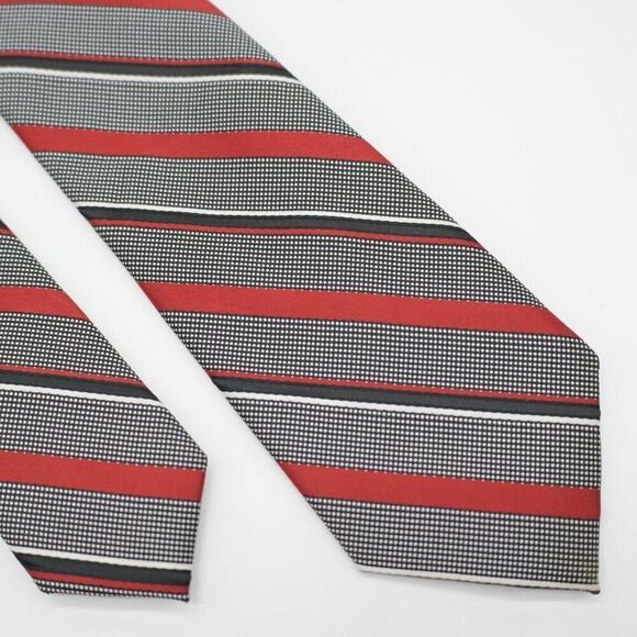 Express Black Red Striped‎ Polka Dot Woven  Skinny Polyester Tie - Picture 1 of 6